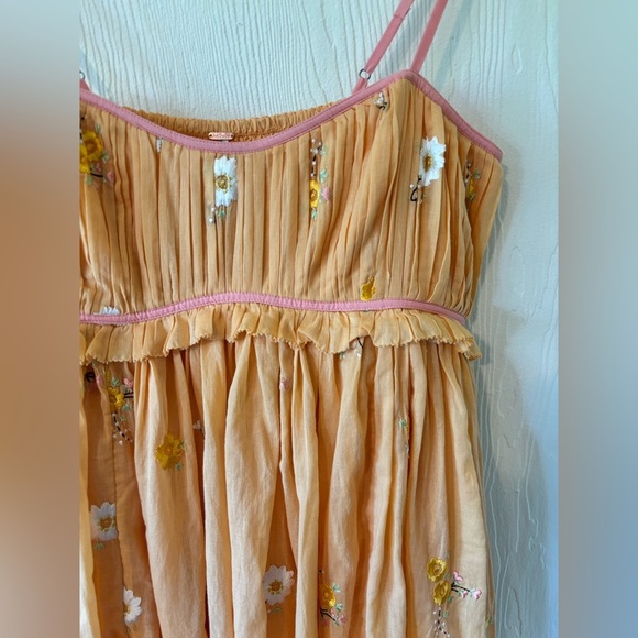 Free People Alana Babydoll Floral Apricot Peach Mini Strappy Sundress Dress - Picture 11 of 17